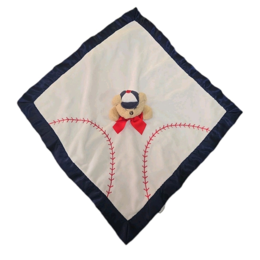 Bearington Baby Baseball Lovey Security Blanket Lil Slugger Plush Teddy Bear Sat